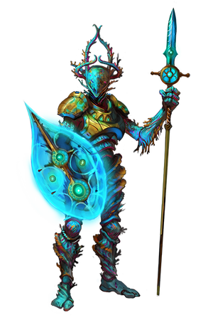 Ixthia the Unbreakable (LG agender copaxi vanguard): a humanoid alien with a coral-like exoskeleton
